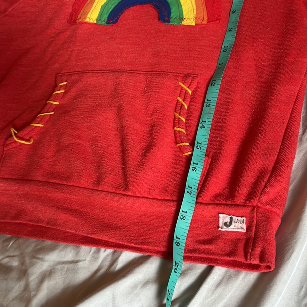 J La La Distressed Red Rainbow Hoodie Sweatshirt - Picture 9 of 9